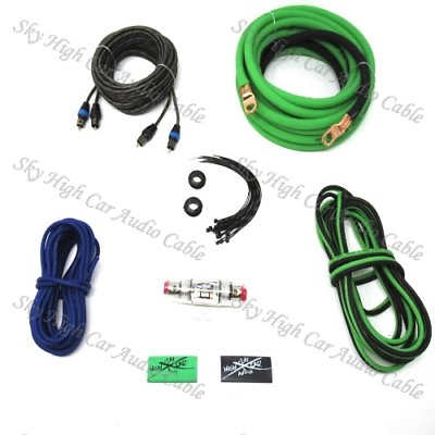#ad Oversized 4 Ga AWG Amp Kit 4 Channel Twisted RCA Green Black Complete Sky High $44.95