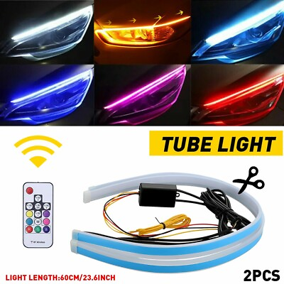 #ad 2 x 60CM Slim Amber Sequential Flexible LED DRL Turn Signal Strip For Headlight $14.49