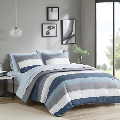 #ad Jaxon Bed in a Bag Comforter Set with Sheet Printed Stripe Design Modern All S $72.99