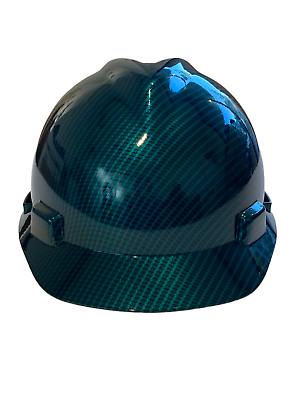 #ad Hard Hat MSA V Gard Cap Style Custom Hydro Dipped Kandy Blue Green Carbon Fiber $75.00