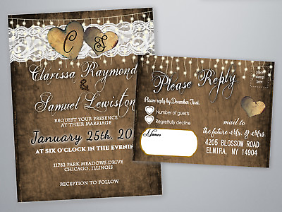 #ad Wedding Invitations Lace Rustic Invites Brown Hearts Bridal Shower Invitation $61.80