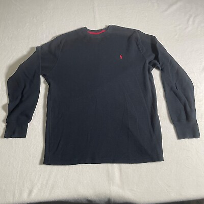 #ad Ralph Lauren Shirt Thermal Mens Large Black Base Layer Sleepwear Waffle Knit Tee $10.39