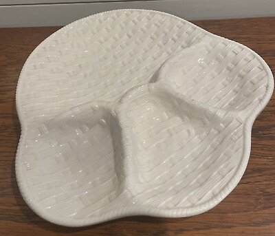 #ad White Divided Ceramic Hors D’oeuvre snack Tray Made In Italy Basket Weave Design $11.80