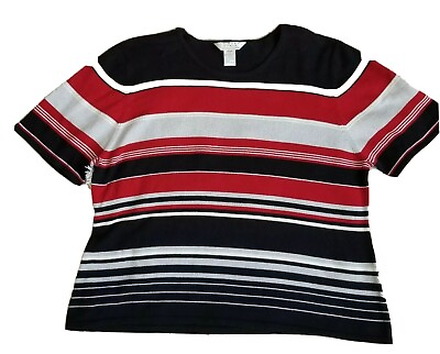 #ad Uniform woman John Paul Richard Size 2X Multi Color Striped Short Sleeve TOP $14.97