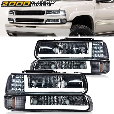 #ad Fit For 99 02 Chevy Silverado 00 06 Tahoe Chrome LED DRL Headlights Headlamps $89.89