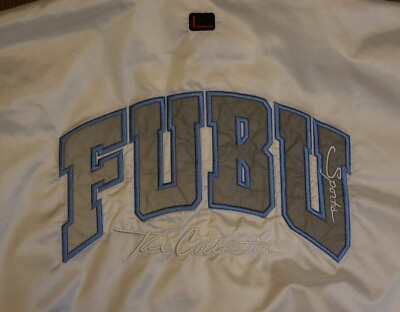 VTG 90#x27;s FUBU Sports Collection Big Logo Track Jacket Pearl White 3M Gray Trim $29.00