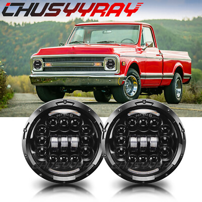 #ad 2x 7 inch Round LED Headlights Halo DRL Light for Chevy C10 C20 Nova Ford F100 $89.99