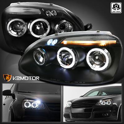 #ad Fits 2006 2010 VW Jetta MK5 Golf Rabbit LED Halo Projector Headlights Black $158.38