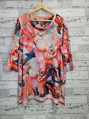 #ad Soft Surroundings Womens Tunic Top 2X Floral Scoop Neck Side Slits Fiera Flora $29.99