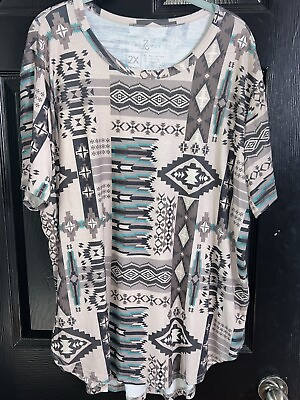 #ad Two 2 Fly 2x Ladies Shirt Ranch Road 222 Aztec Brown Turquoise Western Wear $19.99