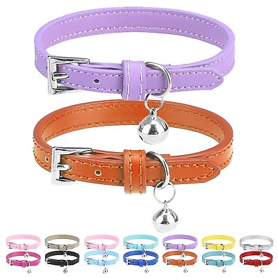 #ad 2 PCS Soft Leather Cat Kitten Collar with Bells Adjustable for Girl Boy Cats ... $18.95