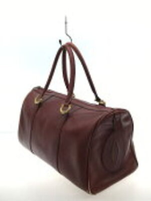 #ad Cartier Boston Bag Leather BRW Plain Logo Leather Bordeaux women#x27;s Used JPN $132.00