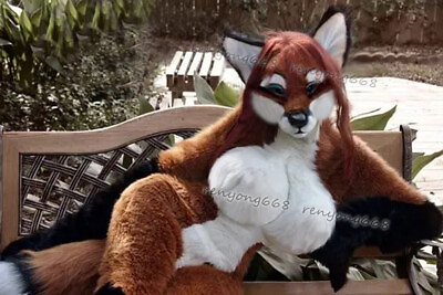 #ad Long Fur Husky Dog Fox Mascot Costume Fursuit Halloween Suit Cosplay #509 $295.20