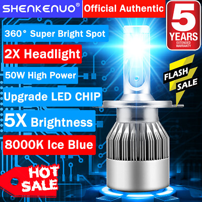 #ad 8000K Ice Blue H4 9003 COB LED Headlight Conversion Kit 8000LM For High Low Beam $17.80
