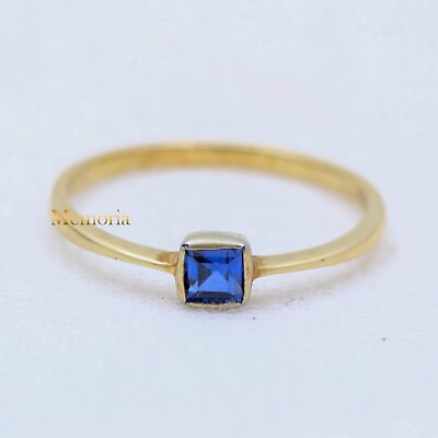 #ad 9k Yellow Gold Natural Blue Sapphire Square Shaped Yellow Gold Plain Ring $220.00