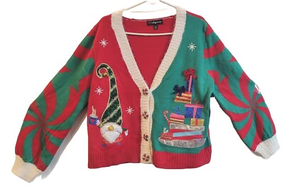 #ad Elf Presents With Bell 33 Degrees Unisex Ugly Christmas Sweater Red Green NWT $16.95