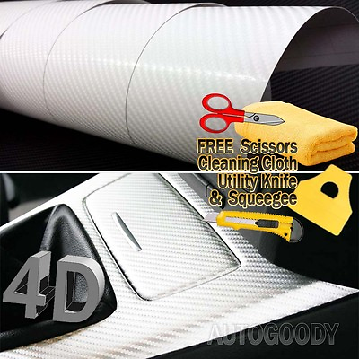 #ad 60quot; x 60quot; Premium Gloss White Carbon Fiber 4D Vinyl Film Wrap Air Bubble Free $44.88