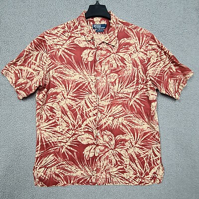 #ad Polo Ralph Lauren Shirt Mens L Red Clayton Hawaiian Camp Silk Linen Button Up $28.88