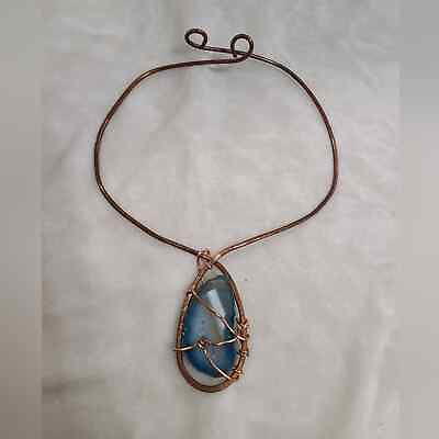 #ad Copper Wire Wrapped Blue Agate Slice Choker $60.00