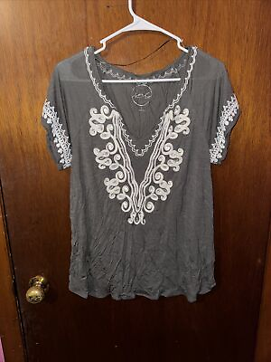#ad INC International Concepts Womens Gray Beaded Blouse Shirt Size Large $18.99