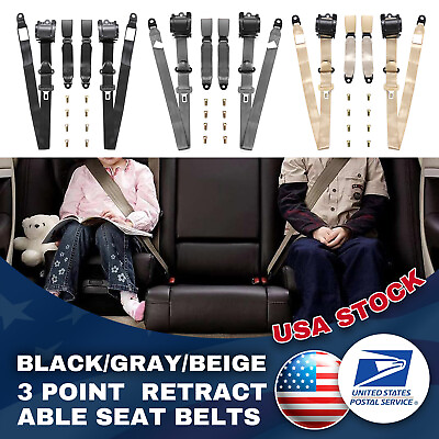 #ad Universal 3 Point Inertia Seat Belts Retractable Car Safety Belt Webbing Buckle $41.99