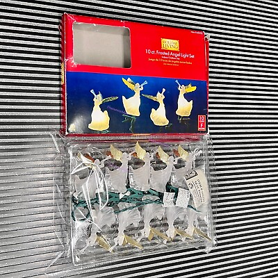#ad Vintage 10 light Christmas Frosted Angels Blowing Horn Lights Tested Open Box $44.95