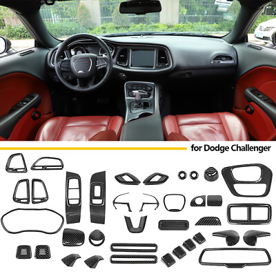 #ad 37x Interior Full Decor Part Cover Trim Kit for Dodge Challenger 15Carbon Fiber $288.99