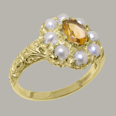 #ad Solid 9k Yellow Gold Natural Citrine amp; Pearl Womens Cluster Ring Sizes 4 to 12 $489.00