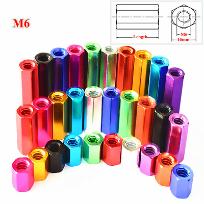 #ad M6 Aluminium Alloy Threaded Standoff Spacers Hex Nuts Stud Sleeving Connector $2.95