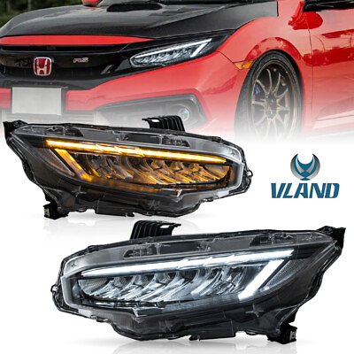 #ad 2X Full LED Headlights w Sequential Turn Signal For 16 21 Honda Civic 1.5L 2.0L $379.99