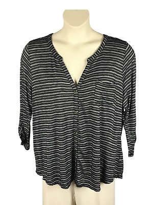 #ad Womens Maurices Button Down Knit Top Blouse Plus Size 1X V Neck Black Gray $16.98