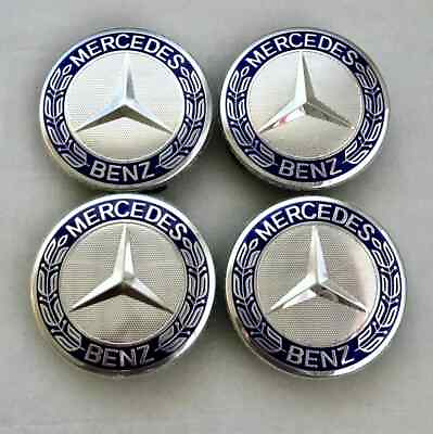 #ad Set of 4 Mercedes Benz Dark Blue Chrome Rim Center Hub Wheel Caps Cover 75mm AMG $13.50