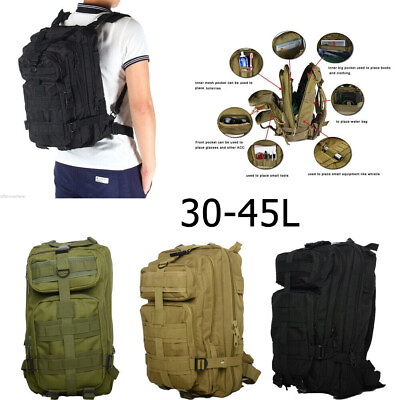 #ad 30 45L Molle Army Military Tactical Backpack Assault Pack Waterproof Rucksack $28.99