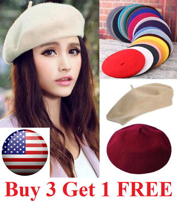 New Warm French Style Lightweight Casual Classic Beanie Solid Color Wool Beret $7.89