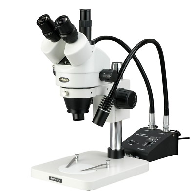 #ad AmScope 7X 90X Zoom Power Trinocular Inspection Stereo Microscope Gooseneck LE $495.99