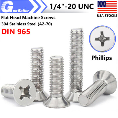 #ad 1 4quot; 20 A2 Stainless Steel Phillips Flat Head Countersunk Machine Screws DIN 965 $7.09