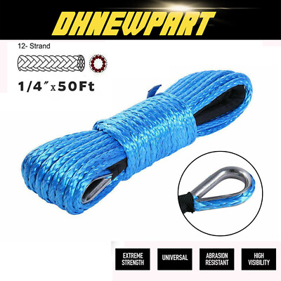 #ad 1 4quot;x50#x27; Synthetic Winch Rope Line 10000 LBS Recovery Cable 4WD ATV SUV W Guard $14.95