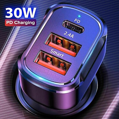 USB PD 30W Type C Car Charger Fast Charge Adapter For iPhone 13 12 11 Pro Max $7.95