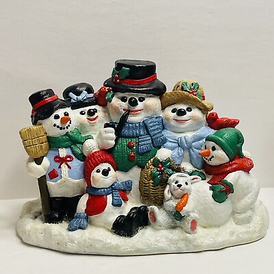 #ad Snowman Family Christmas Winter Ceramic Hand Painted Vintage 1994 $26.99