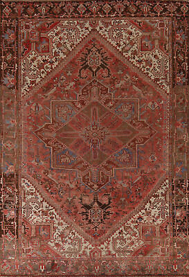 #ad Vintage Red Geometric Heriz Traditional Area Rug 8x11 Hand knotted Wool Carpet $2399.00
