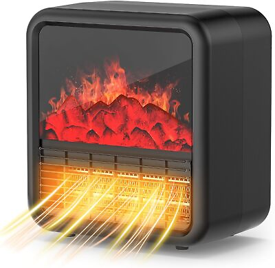 #ad ALPACA Small Portable Space Heater for indoor use with realistic 3D flame Black $44.08