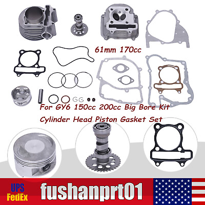 #ad For GY6 150cc 200cc Big Bore Kit Set Cylinder Head Piston Gasket Set 61mm 170cc $74.11