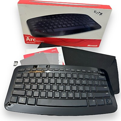 #ad Microsoft ARC 1392 1447 Wireless Keyboard w Dongle Black w Case Manuals amp; Box $44.95