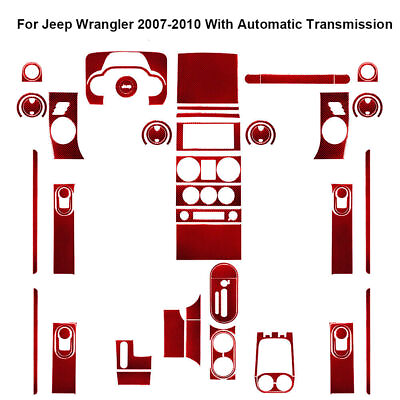 #ad 69Pcs For Jeep Wrangler 2007 10 Red Carbon Fiber Full Interior Kit Cover Trim $299.34