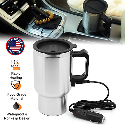 #ad 450ml Electric Car Cup Travel Heating Cup Coffee Mug Heater Insulated Plug P0W8 $12.99
