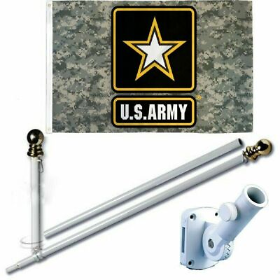 #ad US Army Camo 3 x 5 FT Flag Set w 6 Ft Spinning Flag Pole Bracket Tangle Free $35.88