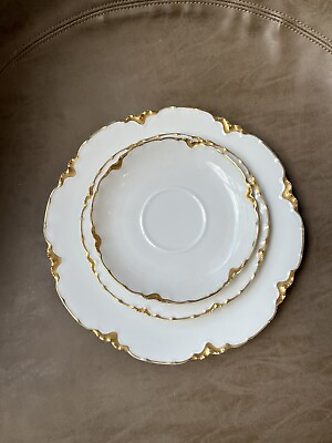 #ad Vintage Haviland Limoges France Gold Scalloped Edge White China Plate Set 3 Piec $28.00