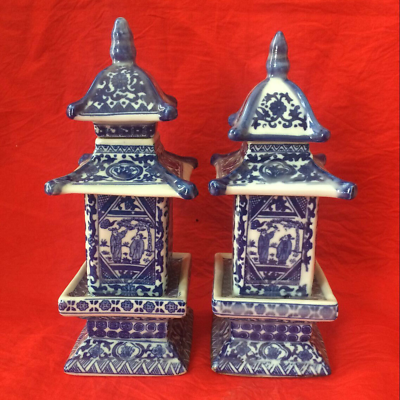 1pcs Chinese Ancient Pagoda of Blue and White Porcelain Vases $31.89