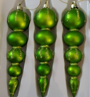 #ad Green Glitter Christmas Ornaments Spheres Icicle Bubbles Enchanted Forest New $9.99
