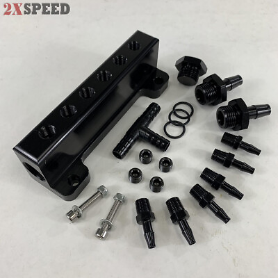 #ad Black 1 8NPT 6 Port Vacuum Manifold Kit fit Turbo Boost Intake Manifold EMUSA $21.99